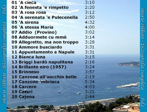 Elenco di canzoni incise da Mario Abbate Vol.1