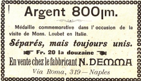 Pubblicità per medaglie commemorative.