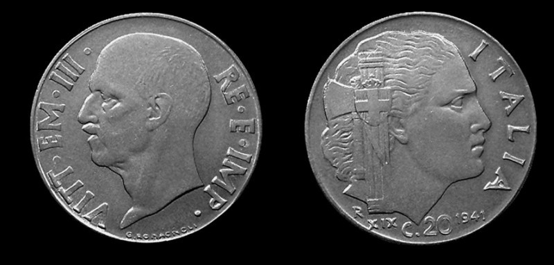 REGNO D’ITALIA Vittorio Emanuele III:  20 centesimi acmonital (1939 – 1943)