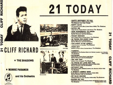 Le canzoni dell'album di Cliff Richard "21 today"