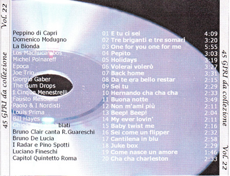 Elenco delle canzoni a 45 giri scelte da Ciccio Mastroianni