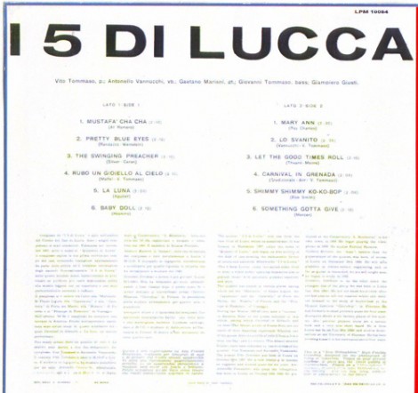 I titoli contenuti nell'LP de "I 5 di Lucca"
