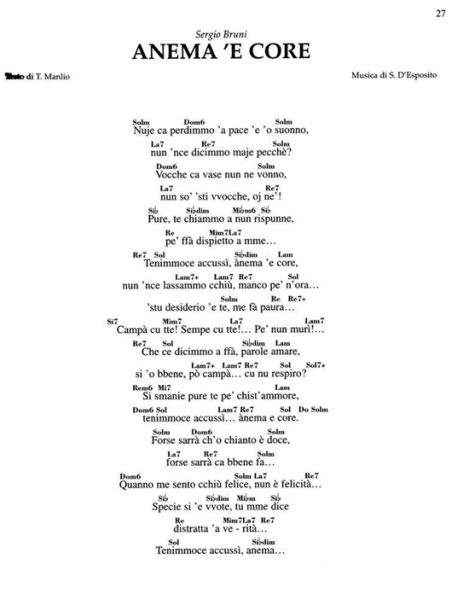 Partitura di Anema e core, canta Sergio Bruni.