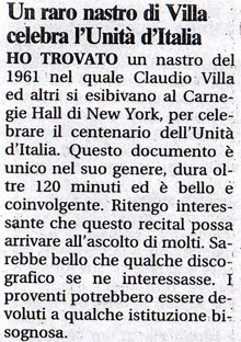 Articolo sul "Raro" nastro di Villa