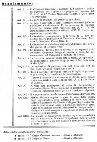 Regolamento e programma per altre manifestazioni ciclistiche.