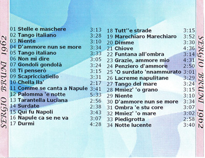 Elenco delle canzoni incise da Sergio Bruni nel 1962