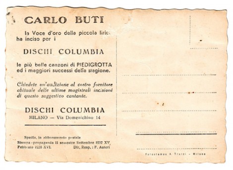 Cartolina originale della Columbia del 1938