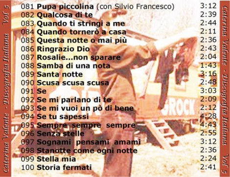 5° elenco di canzoni cantate da Caterina Valente