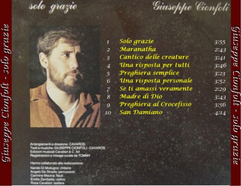 Titoli contenuti nell'album "Solo grazie" di Giuseppe Cionfoli