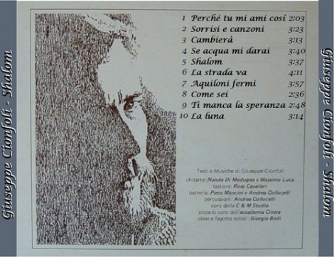 Titoli contenuti nell'album "Shalom" di Giuseppe Cionfoli.