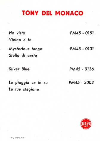 I primi 45 giri RCA di Tony Del Monaco