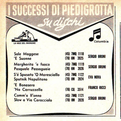 Pubblicità della Voce del Padrone per le nuove emissioni.