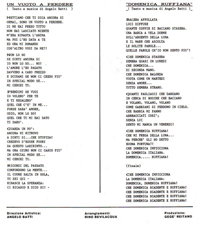 I testi delle due canzoni composte da Angelo Batti