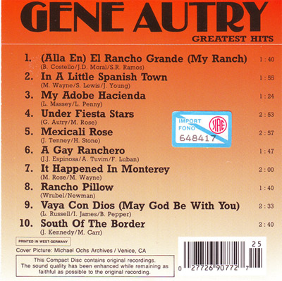 South of the border incluso in questo album di Gene Autry