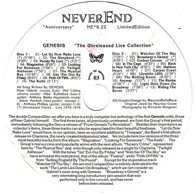 Elenco dei brani "Live" dei Genesis