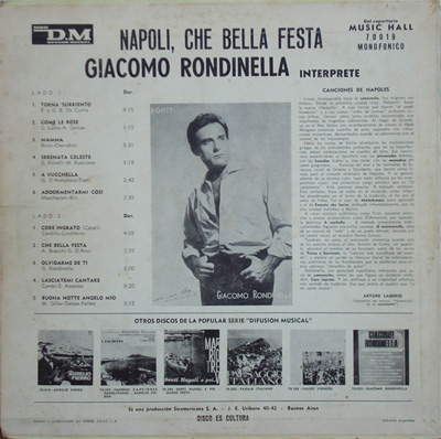 Le canzoni contenute nell' LP di Giacomo Rondinella
