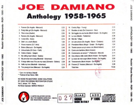 CD a tiratura limitata (copia N.027) di Joe Damiano