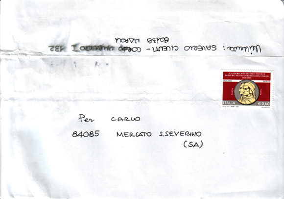Lettera spedita da Saverio Cilenti al sottoscritto, solo col nome.
