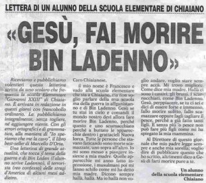 Lettera scritta da un alunno delle scuole elementari