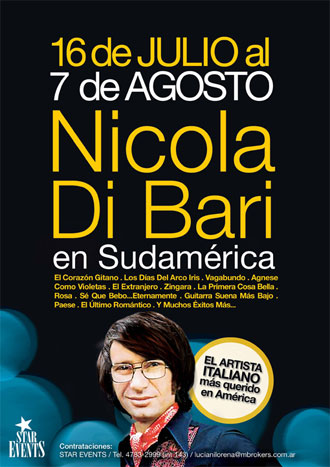 Nicola Di Bari sarà in Sudamerica a luglio ed agosto
