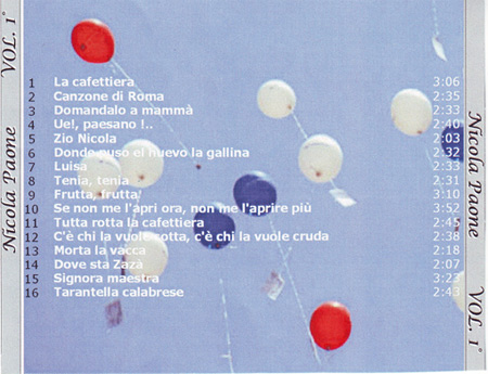 Primo elenco di canzoni di Nicola Paone