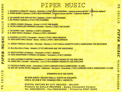 Piper Music: i brani contenuti nel CD