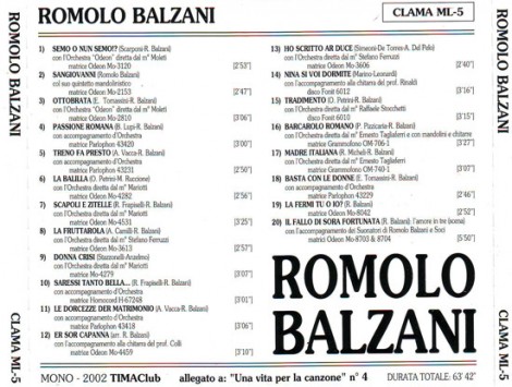 Il Cd di Romolo Balzani pubblicato dal TI.MA. Club