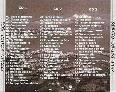 Titoli delle canzoni incise da Sergio Bruni nel 1953