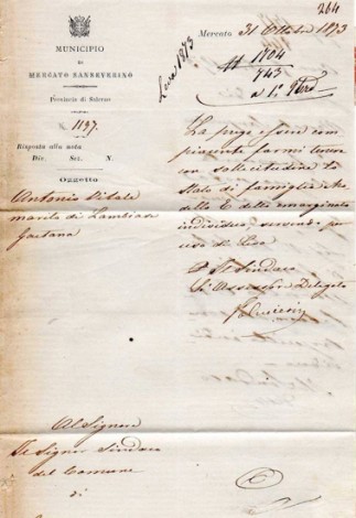 Documento del Comune del 1873
