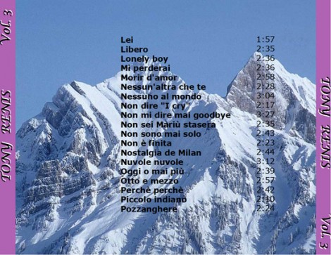 3° elenco di canzoni di Tony Renis