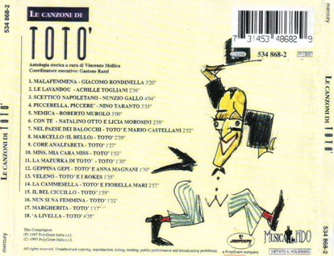 I titoli contenuti nel CD "Le canzoni di Totò"