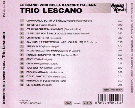 I titoli contenuti nel CD del Trio Lescano