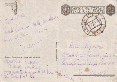 Cartolina spedita dal fronte russo a Pandola di Sanseverino Rota